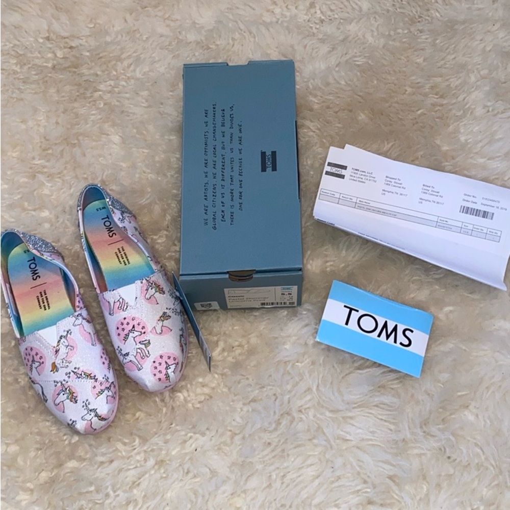 Brand New Toms Glitter Unicorn Print Pastel Shimmer Shoes